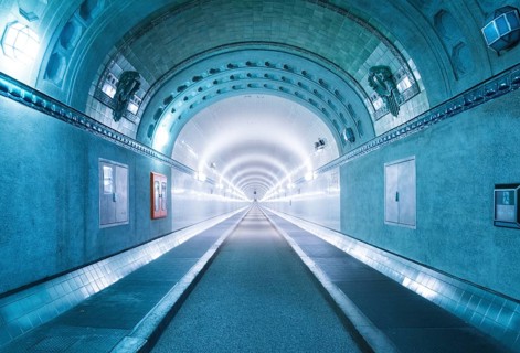 The old Elbtunnel from inside. The tunnel connects Landungsbrücken and Steinwerder