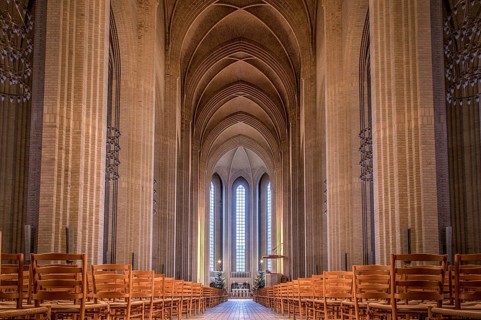 Copenhagen, Denmark, January 03, 2017: Interior photography of the impressive hall of Grundtvigs