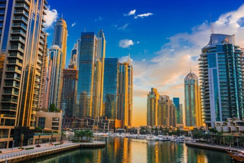 Modern residential architecture of Dubai Marina, United Arab Emirates, Asia