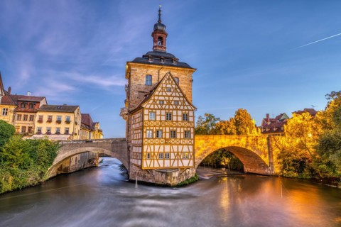 The Old Town Hall in the beautiful city of Bamberg in Bavaria, Germany, at sunrise, Europe