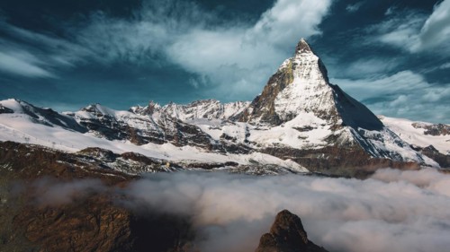 Panoramic view of the Matterhorn, typical cloud formation