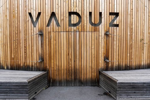 Liechtenstein - 16 June 2020: wooden city works department with Vaduz name showing