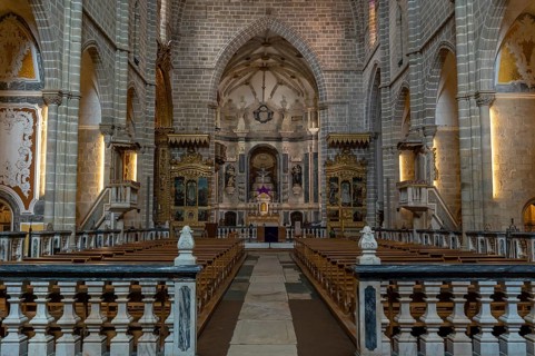 Evora, Portugal - 24 March, 2022: view of the altar in the Church of San Francisco in Evora