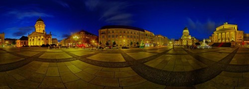 A 360 degree panorama of Berlin's Gendarmenmarkt. On the left the German Cathedral, in the middle