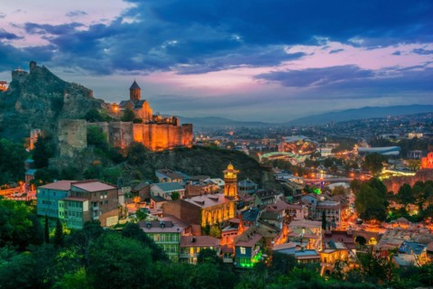 Panoramic view of Tbilisi, Georgia after sunset