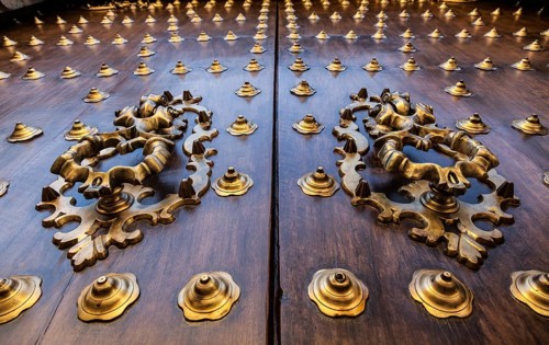 Seville, Spain. Old door detail, made of wood, 200 years old