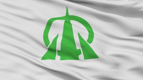Oyabe City Flag, Country Japan, Toyama Prefecture, Closeup View, 3D Rendering