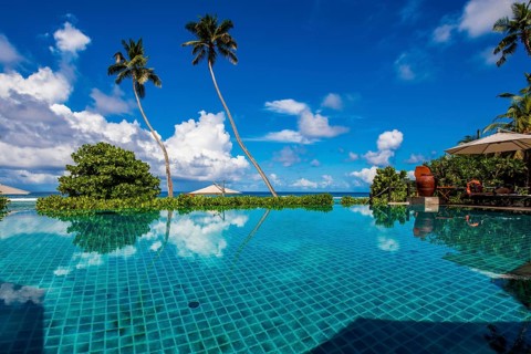 The pool at Hilton's DoubleTree Resort & Spa, Mahe, Republic of Seychelles, Indian Ocean