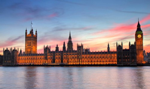 Houses of Parliament at sunset HDR version, seen from the Thames, London, England London, England