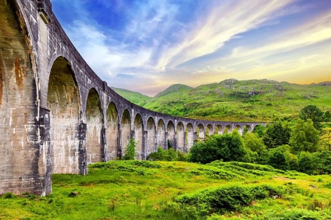 Scotland, Glenfinnan, viaduct, railway line, railway traffic, railway, bridge