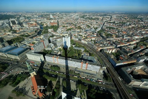 Construction site Berlin Palace Humboldtforum, seen from the television tower at Alexanderplatz,