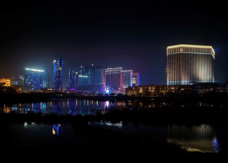Casino hotel resorts neon on cotai strip macao macau china at night