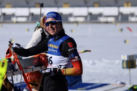 Franziska Preuß (SC Haag) shooting off for the individual at the IBU Biathlon World Championships