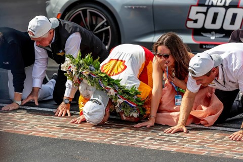 INDYCAR driver, JOSEF NEWGARDEN (2) of Nashville, Tennessee, wins the Indianapolis 500 at the
