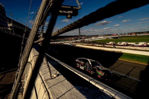 NASCAR Cup Series driver, BRAD KESELOWSKI (6), races through the turns during the Bank of Amercia