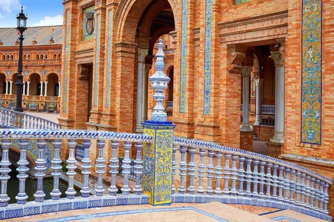 Seville Sevilla Plaza de Espana ceramic balustrade Andalusia Spain square