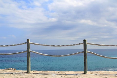 Banister railing on marine rope and wood Moraira Mediterranean sea