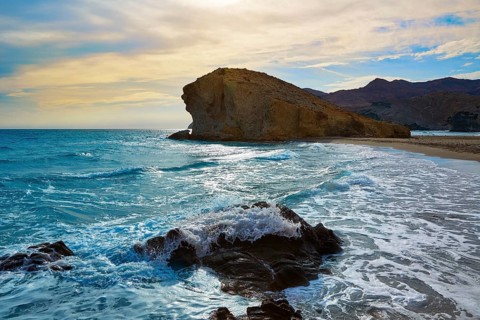 Almeria Playa del Monsul beach sunset at Cabo de Gata in Spain