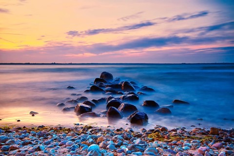 Sunset on the beach of Niendorf on the baltic sea