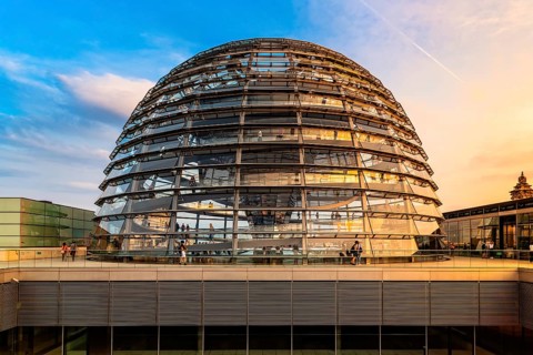 Berlin, Germany, July 28, 2019: View of the dome of Reichstag building, seat of the German