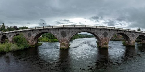 Smeaton's Bridge, stone arch bridge, drone shot, Perth, Scotland, Great Britain
