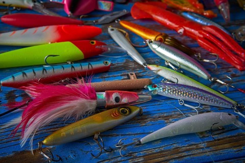 Fishing lures tackle collection for saltwater trolling and spinning angler