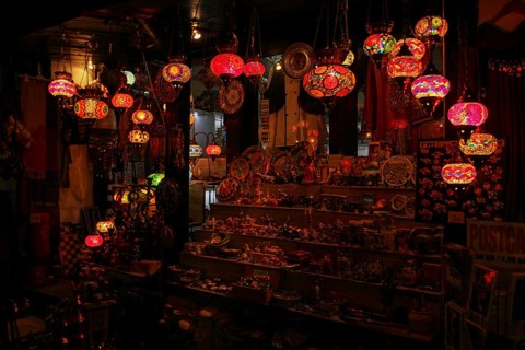A small bazaar shop in downtown Mostar at night, Bosnia and Herzegovina, Europe