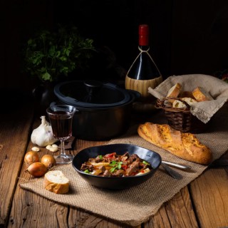 Classic beef goulash with peppers and onions