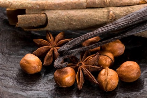 Aromatic spices with brown sugar and nuts