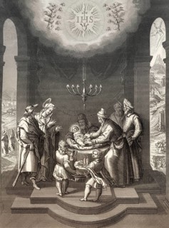 The circumcision of Jesus, steel engraving, 1853, digitally restored