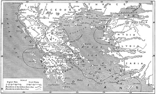 Historical map with Hellenistic races in ancient Greece