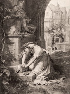 Gretchen calls Our Lady of Sorrows to help her, first part of the tragic play Faust by Johann