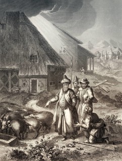 The Parable of the Prodigal Son, swineherd, New Testament, steel engraving 1853, digitally restored