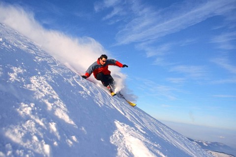 Skiers in action, Alps, Austria, Europe