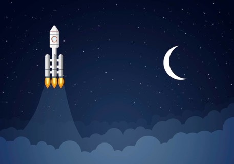 Art launch rocket with sky space. Startup concept
