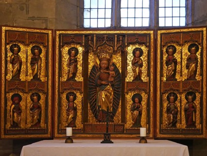 Winged altar in the market church of St Benedikti Quedlinburg. Saxony-Anhalt, Germany, Europe