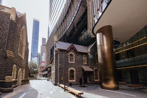 MELBOURNE, AUSTRALIA, MARCH 26, 2023, Architectural details in Melbourne's Wesley Place and the