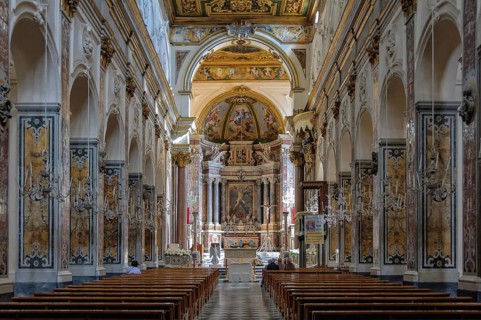 Romanesque-baroque central nave of the Cathedral of St. Andrew (Cattedrale di Sant'Andrea), Amalfi,