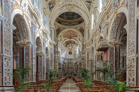 Nave of the Church of the Gesù, the mother church of the Society of Jesus (Jesuits), Palermo,