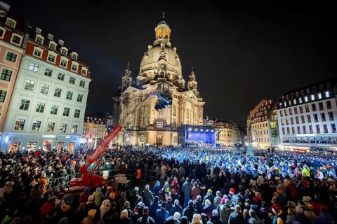 32nd Christmas Vespers and historic Christmas market on Neumarkt square in front of the