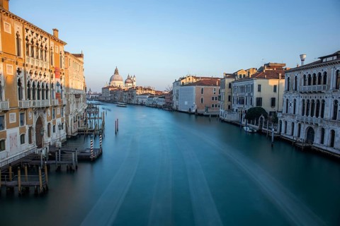 Evening light, view of the Grand Canal from the Ponte dell' Accademia, Basilica Maria della Salute