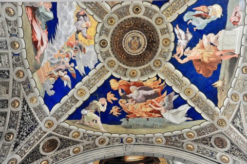 Vatican Museums, Vatican City, Vatican, Rome, Lazio, Italy, Baroque ceiling painting with angels