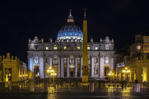 St. Peter Basilica is a church in the Renaissance style located in the Vatican City. Evening