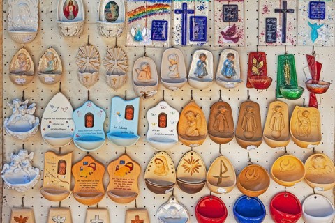 Holy water bowls, devotional objects, souvenir kitsch, Pilgrimage Church of the Assumption of the