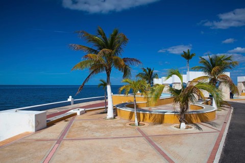 Renovated promenade on the sea shore in Campeche, Mexico. During the colonial period, the city was