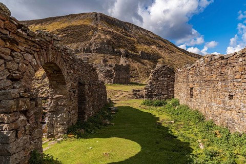 The remains of Blakethwaite Smelt Mill near Gunnerside, North Yorkshire, England, UK