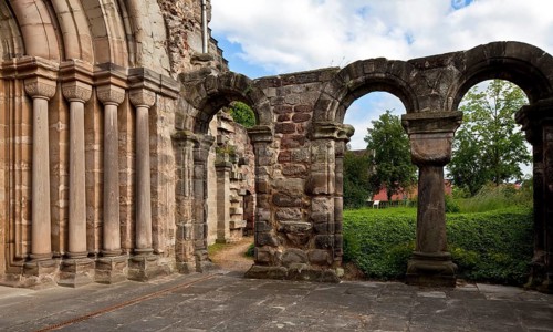 West portal, right jamb and in front of it remains of the west vestibule, St., Sankt, Saint