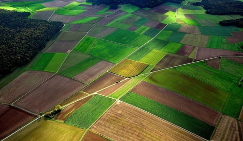 Aerial view of harvested fields