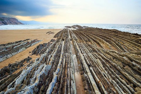 Basque country. Magical unique landscape. Flysch - unique landscape of underwater rocks exposed at