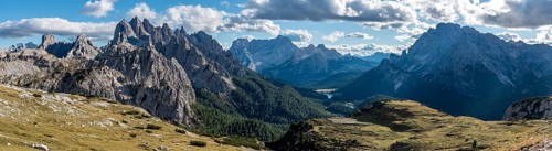 Scenic calm mountain landscape in the surroundings of the famous Three Peaks mountains, Dolomites